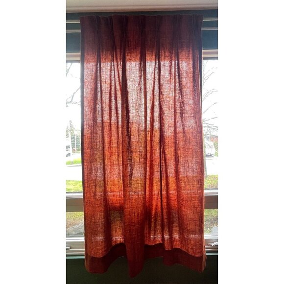 Vintage 70s pleated curtain, burnt orange/brick red thick woven, single panel - Picture 2 of 10
